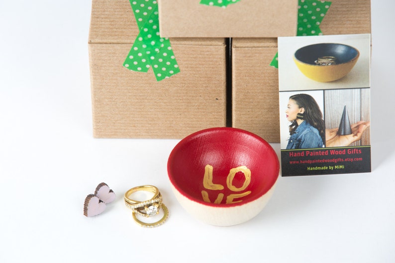 Red wood ring dish Gift for women Red ring holder engagement gift Womens Valentines gift Valentines gift fiancee Valentines gift wife