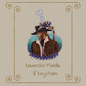 Lavender Fields - Double Sided Wooden Keychain 3 in.