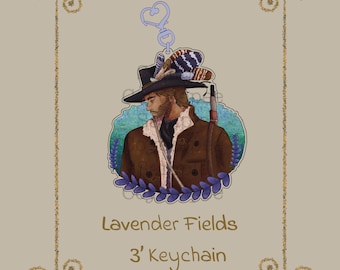 Pola lawendy - dwustronny drewniany brelok do kluczy, 3 cale