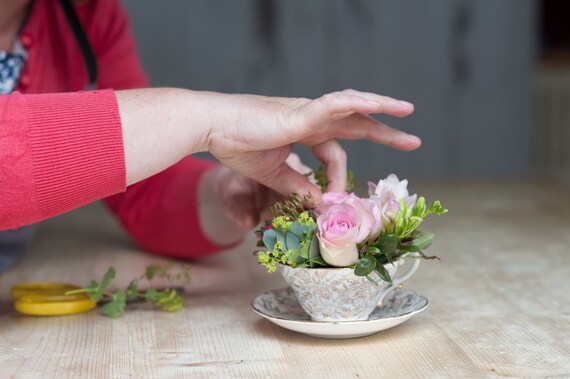 Arranging Fresh Flowers In A Vintage Tea Cup And Saucer Etsy