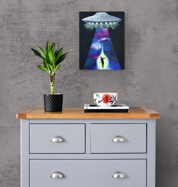 UFO Painting - Alien Painting - Original Painting - UFO Art - Space Painting - Sci Fi Painting - Spaceship Painting - Galaxy Painting