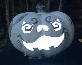 Handmade Halloween Paper Mache Lantern, Sinister Grinister Ghost
