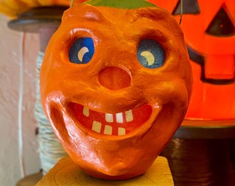 Halloween Paper Mache Pumpkin Lantern Handmade Vintage style