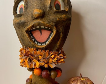 Paper Mache Halloween Pumpkin vintage style lantern