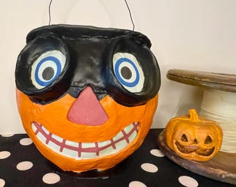 Paper Mache Pumpkin Halloween Vintage German Style Lantern
