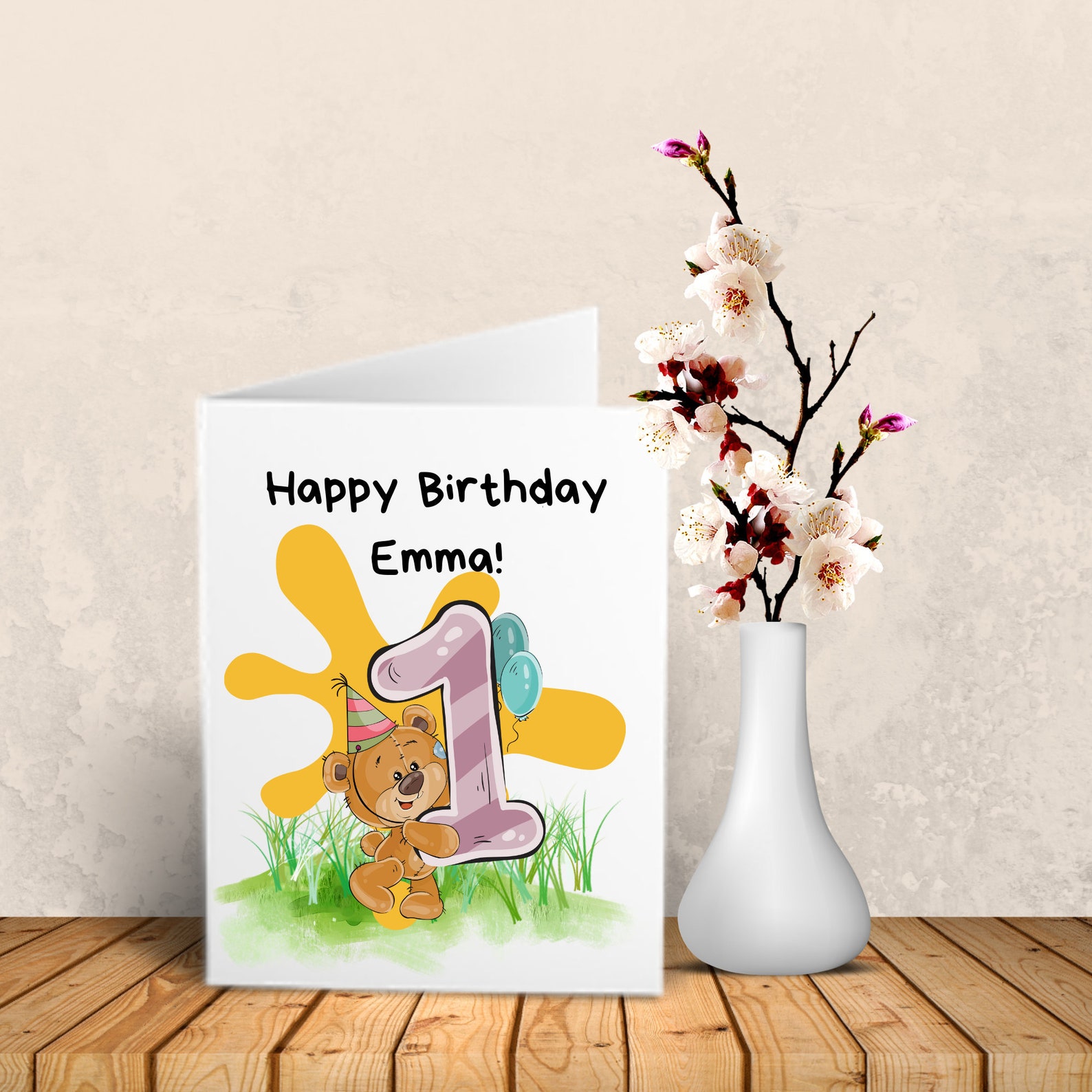 Printable 1st birthday card 1 year old birthday card 1st Etsy