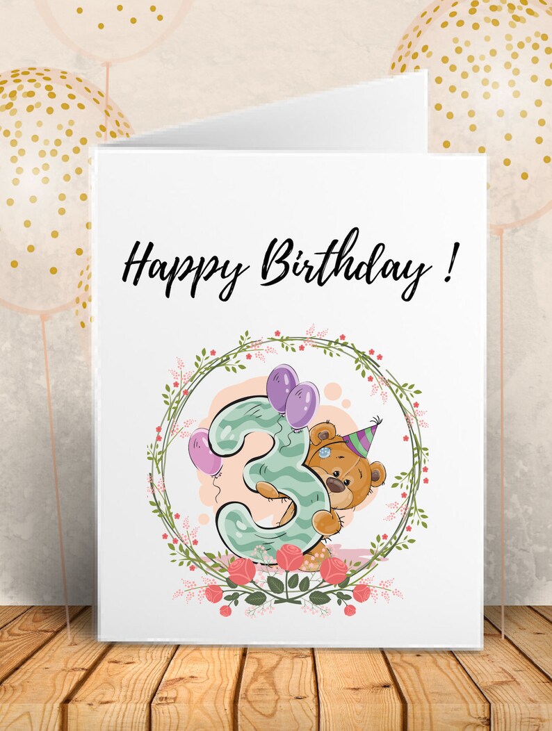 Printable Birthday Card for 3 Years Old 3 Years Old Birthday - Etsy