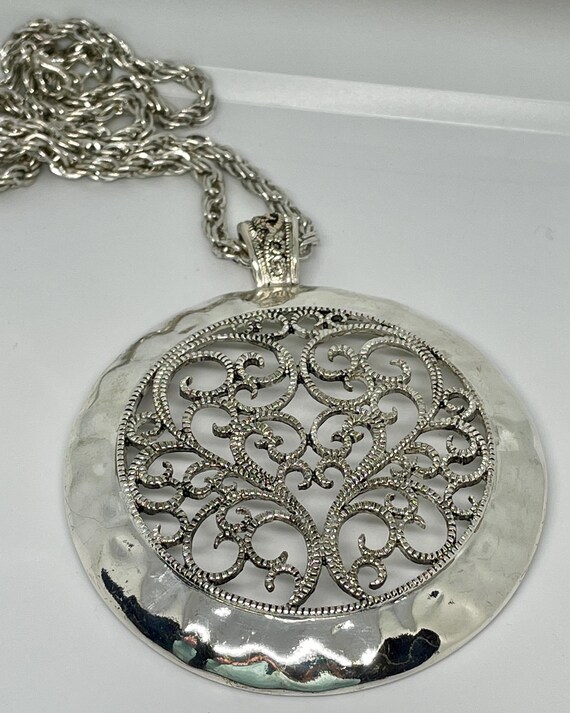 Large Statement Silver Heart Pendant Vintage - image 4