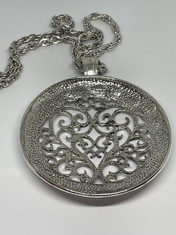 Large Statement Silver Heart Pendant Vintage - image 6