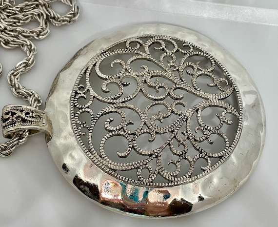 Large Statement Silver Heart Pendant Vintage - image 5