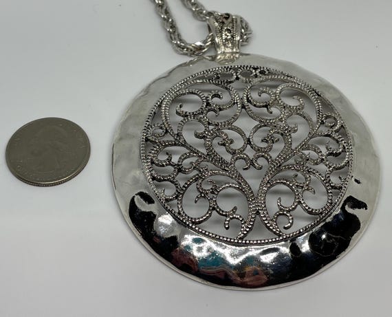 Large Statement Silver Heart Pendant Vintage - image 9