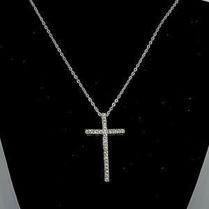 Rhinestone Cross Pendant Vintage Necklace Silver Tone Christian Religious Christmas Confirmation Gift