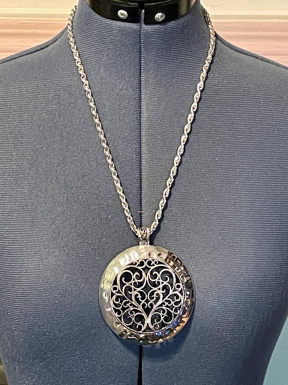 Large Statement Silver Heart Pendant Vintage - image 1