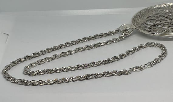 Large Statement Silver Heart Pendant Vintage - image 7