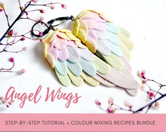TUTORIAL BUNDLE: Angel Wings | Polymer Clay Earrings Step by Step Tutorial + Colour Mixing Recipes