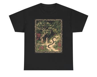 Garden of Eden & Snake Art Illustration T-Shirt | Botanical Scenery Tee