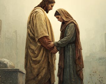 Jesus Comforting Grieving Mother Art Print, Christian Faith Sympathy (Digital Download)