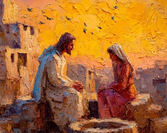 Jesus Woman Well Palette Knife Art Print (Digital Download)