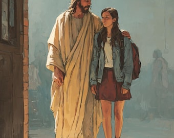 Jesus Comforting Teen Girl Wall Art, Christian Faith Healing Print (Digital Download)