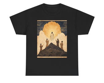 Transfiguration Scene Tee | Jesus on Mountaintop, Radiant Halo, Disciples Silhouette