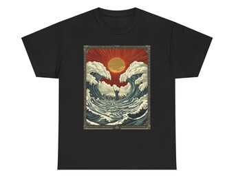 Moses Parting the Red Sea T-Shirt | Japanese Wave Art, Retro Sunset Style