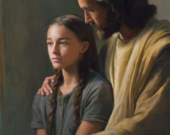 Jesus Comforting Girl Wall Art, Christian Encouragement Print (Digital Download)
