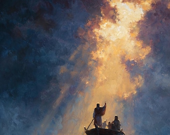 Jesus Calming Storm Christian Art Print, Faith Scripture Nautical (Digital Download)