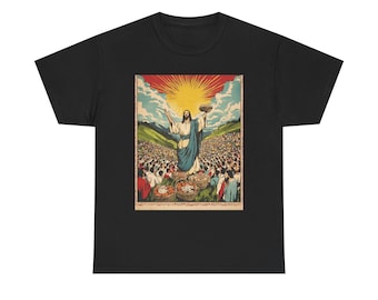 Miracle Jesus Feed Five Thousand Illustration T-Shirt | Vintage Religious Art