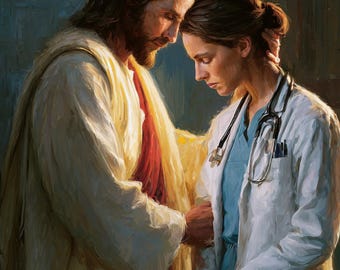 Jesus Comforting Doctor Art, Christian Physician Gift, Healthcare Worker Encouragement (Digital Download)