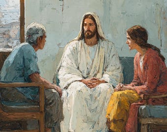 Christian Family Prayer Art, Jesus Listening to Family, Faith Counseling Artwork (Digital Download)