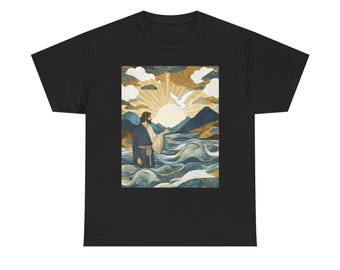 Baptism of Jesus and Holy Spirit  Illustration Tee | Ocean Waves, Sunburst, Scenic Artwork
