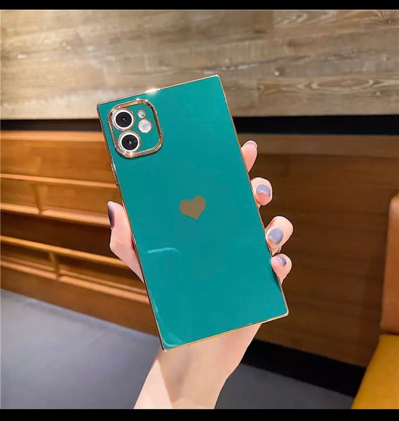 NEW Square iPhone 13 Pro Case With Gold Heart Accents Liquid Silicone