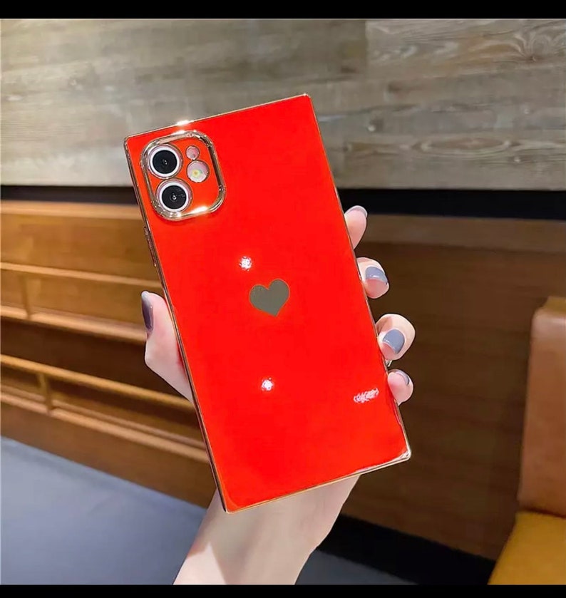 NEW Square iPhone 13 Pro Case With Gold Heart Accents Liquid Silicone