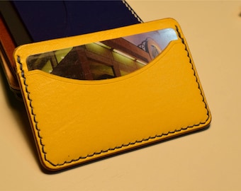 Yellow Kangaroo Leather Card Wallet: Slim, Personalized