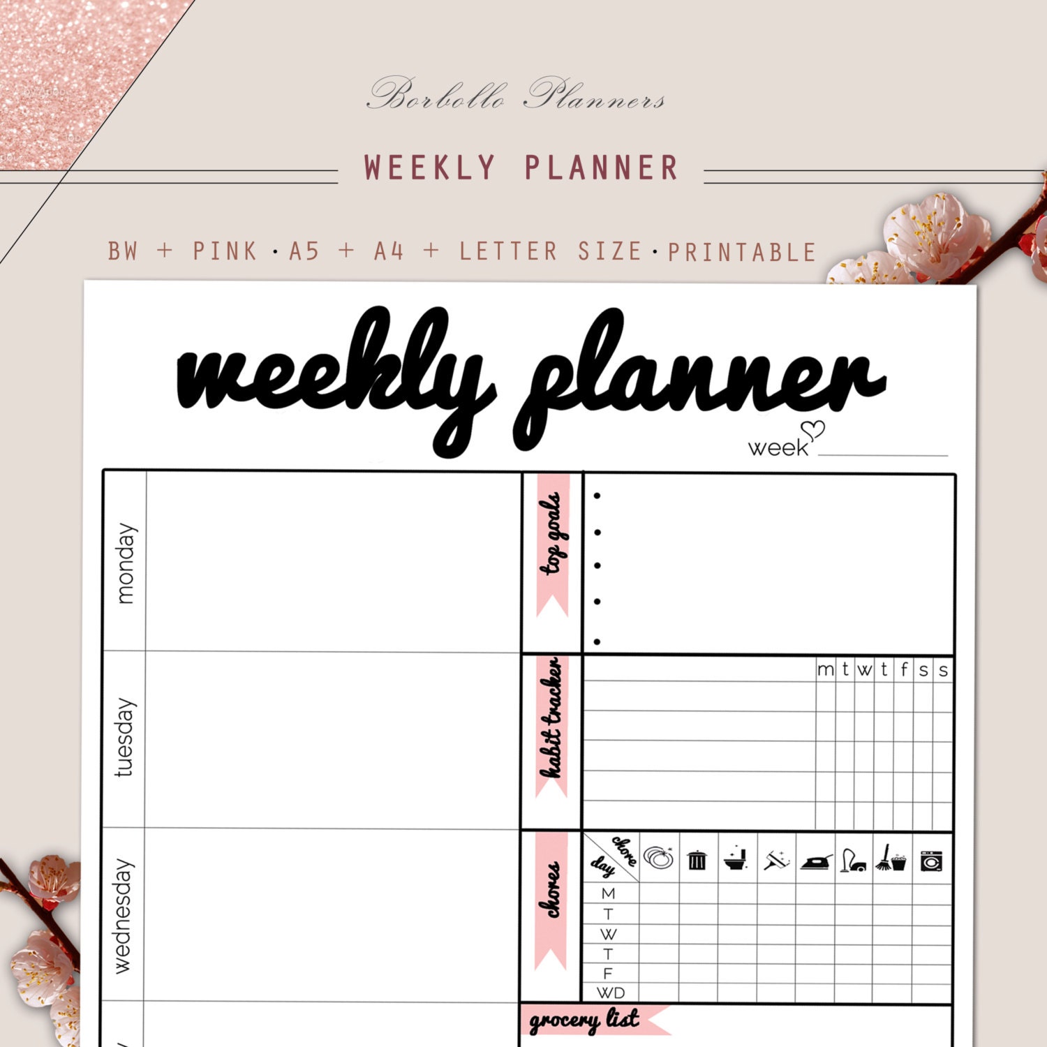 weekly planner printable a4 planner pages a5letter size etsy