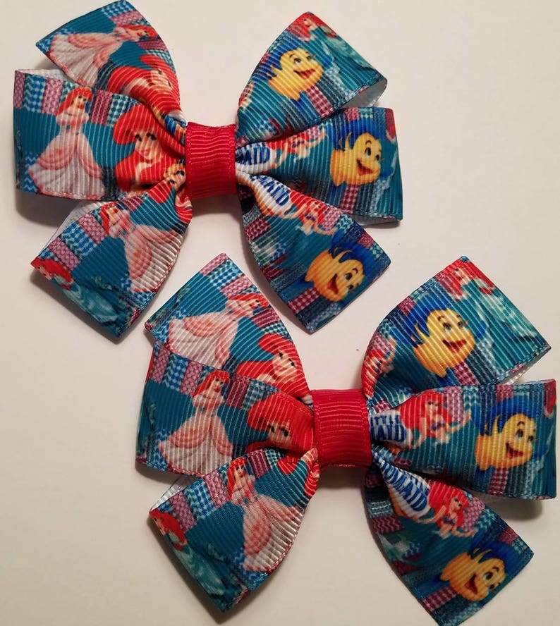 Little Mermaid Inspired Hair Bow Set Ariel Flounder Hair Bow Etsy