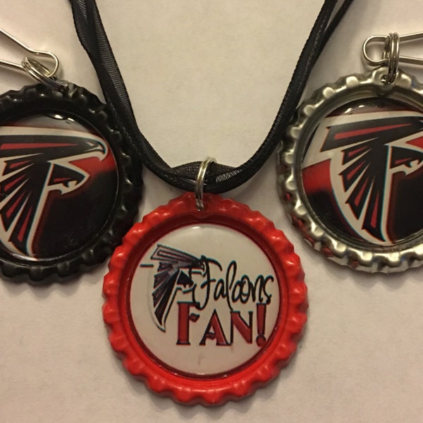 Handmade Atlanta Falcons Football Inspired Bottle Cap Necklace and Zipper Purse Pull set