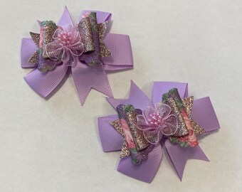 This is a beautiful Lavender set of Flowers Inspired for girls pigtails.