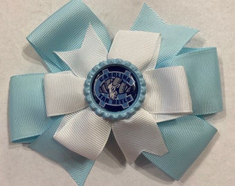 Beautiful Blue and White Carolina Tar Heels inspired hairbow for girls.