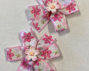 Beautiful Pink flowers inspired set of pigtails for girls.