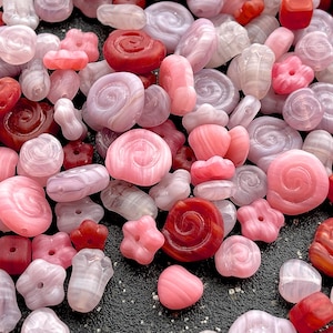 80 Assorted Pink Swirl Glass Beads: Jewelry Making Supplies (5mm x 12mm)