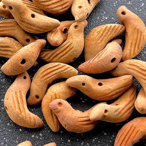 Terra Cotta Bird Beads: Mexican Pottery Clay Charms, Jewelry Making (8pcs)