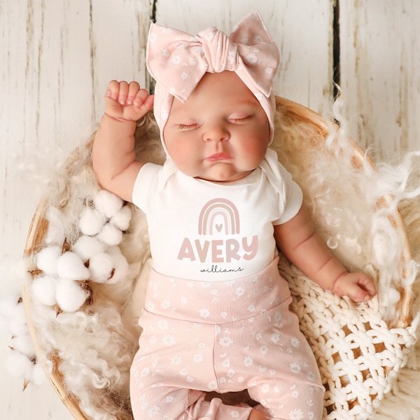 Personalized Baby Girl Coming Home Outfit Rainbow Newborn Girl Coming Home Outfit Pink Floral Newborn Girl