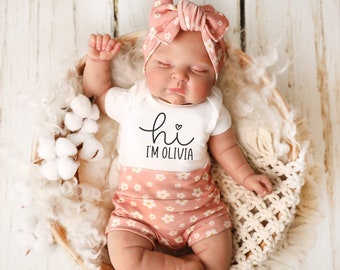 Personalized Newborn Baby Girl Coming Home Outfit, Baby Shower Gift, Baby Girl Going Home Outfit, Floral Baby Outfits Daisy