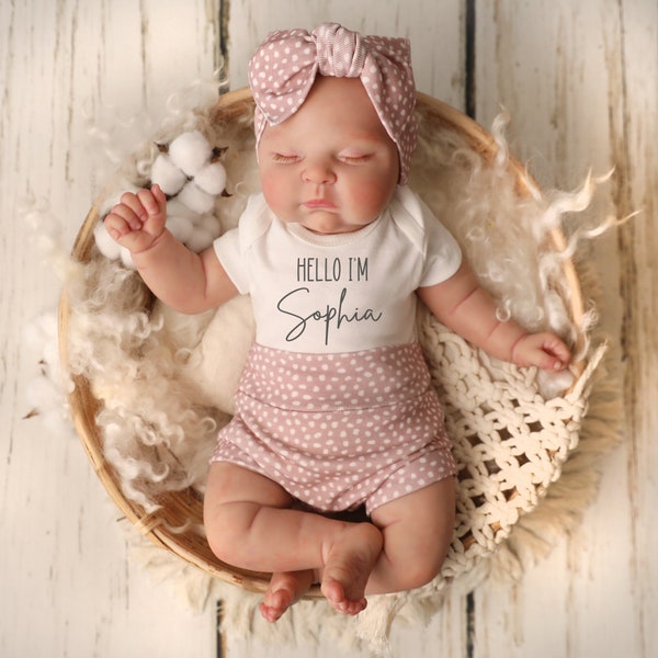 Newborn Baby Girl Outfit, Baby Shower Gift Girl, Summer Personalized Baby Girl Coming Home Outfit, Signature Cursive,