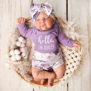 Baby Girl Coming Home Outfit Purple, Newborn Baby Girl Coming Home Outfit Personalized, Baby Outfits Lavender