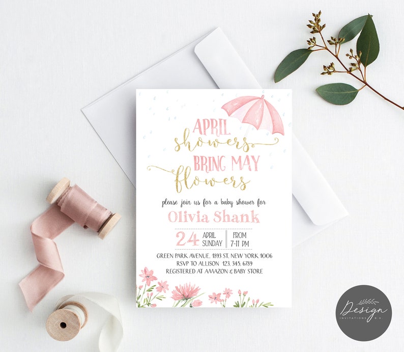 April Showers Bring May Flowers Baby Shower Invitation Etsy