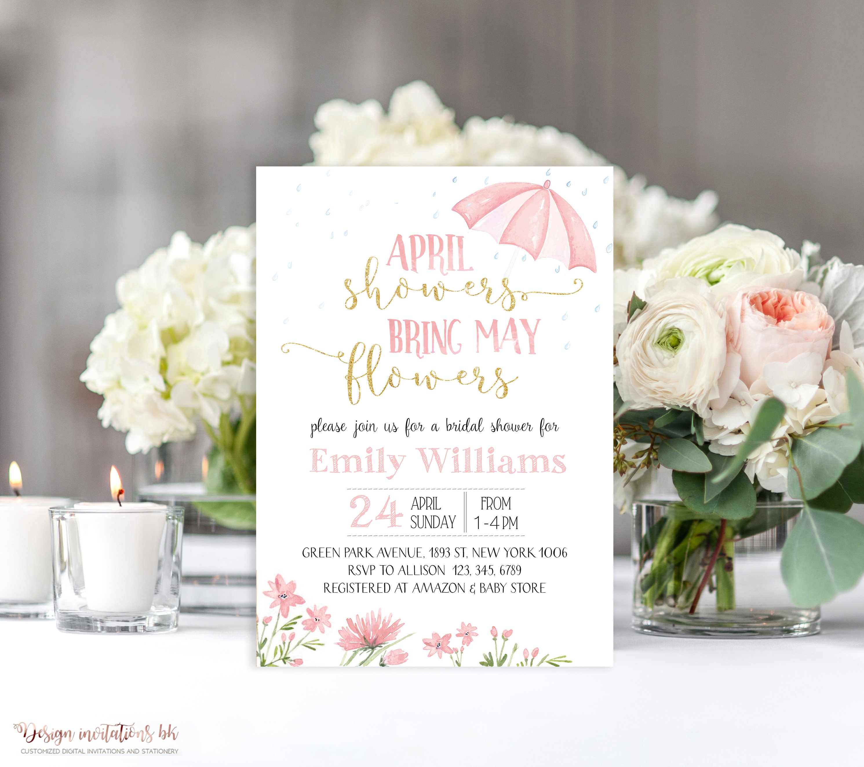 April Showers Bring May Flowers Bridal Shower Invitation Etsy