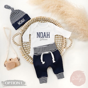 Newborn Baby Boy Coming Home Outfit Navy Blue Striped Newborn Boy Coming Home Outfit Personalized With Name Coming Home Outfit For Boys