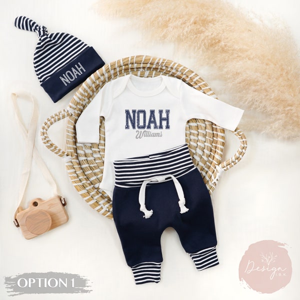 Newborn Baby Boy Coming Home Outfit Navy Blue Striped Newborn Boy Coming Home Outfit Personalized With Name Coming Home Outfit For Boys